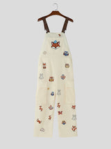 Men's Vintage Japanese Cityboy Cute Cartoon Animal Print Loose Cargo Overall SKUL52906