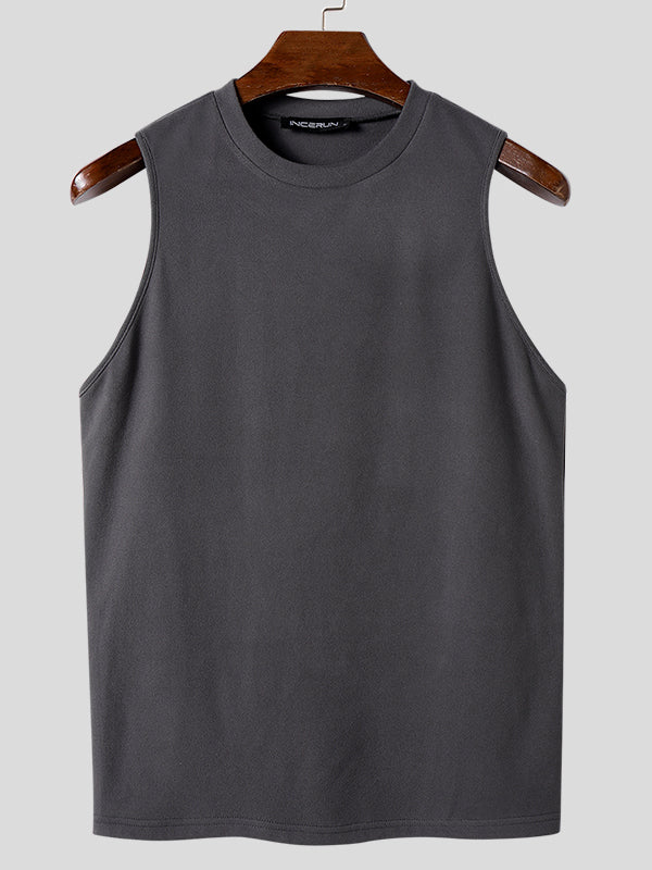 Mens Solid Crew Neck Casual Sleeveless Vest SKUK46450