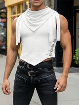 Men's Avant-Garde Knit Textured Draped Cowl Neck Tank SKUL54686