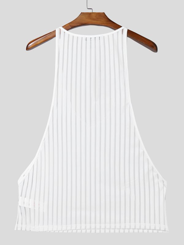 Men's Sexy Sheer Vertical Stripe Low Cut Open Side Tank SKUL54612