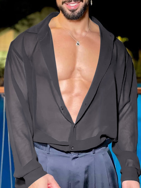 Mens Casual Sheer Mesh Long Sleeve Shirt SKUK99011