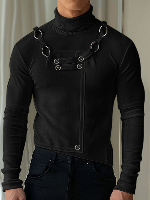 Mens Metal Buckle Design High-Neck Sweater SKUK78585