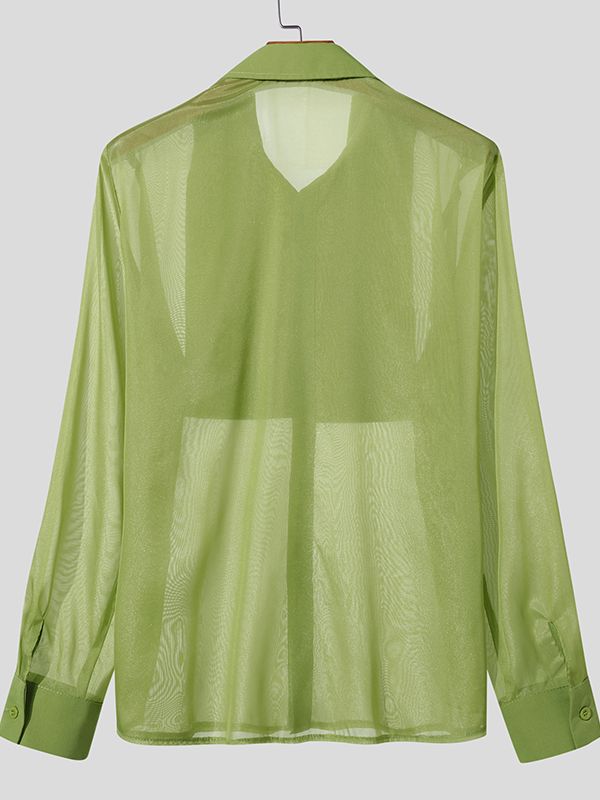 Men's Sheer Mesh Patchwork Long Sleeve Shirt SKUL47611