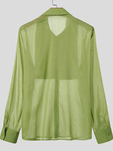 Men's Sheer Mesh Patchwork Long Sleeve Shirt SKUL47611