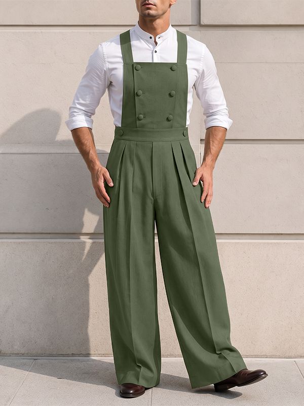 Men's Vintage Double Breasted Pleated High Waist Jumpsuit SKUL75520