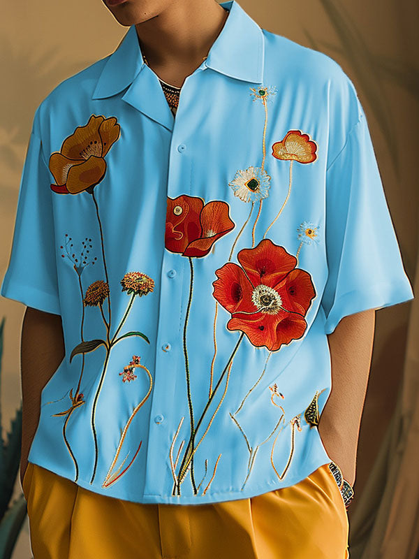 Mens Fashion Floral Print Short Sleeve Shirt SKUK60636