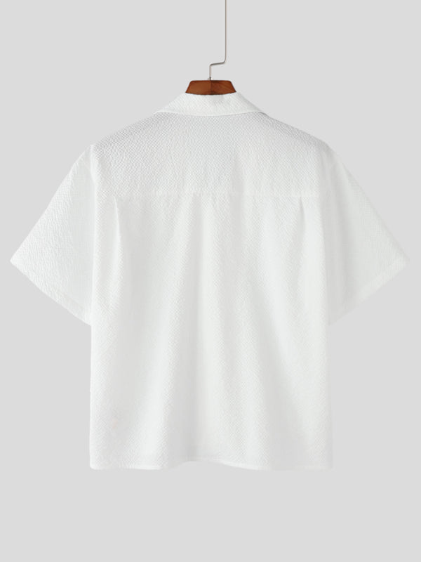 Mens Solid Color Textured Short-Sleeve Shirt SKUL11804