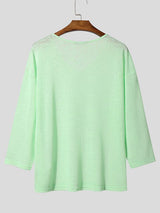 Men's Beach Resort Sheer Lightweight Deep V-Neck Long Sleeve T-shirt SKUL72650