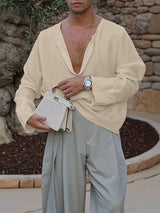 Men's Solid Color V Neck Long Sleeve T-shirt SKUL51933