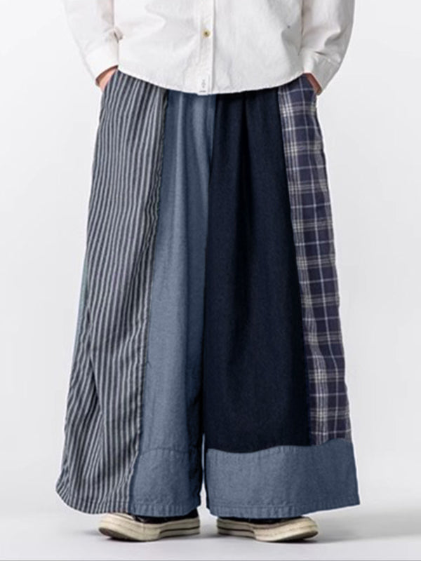 Men's Plaid Striped Colorblock Loose Pant SKUL24557