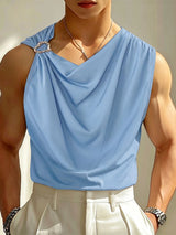 Men's High-End Party Asymmetrical Draped Cowl Neck Ring Shoulder Tank SKUL73687