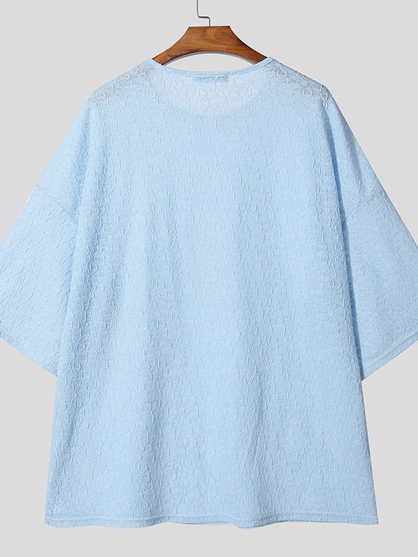 Men's Jacquard Knit Crew Neck 3/4 Length Sleeve T-Shirt SKUL39697