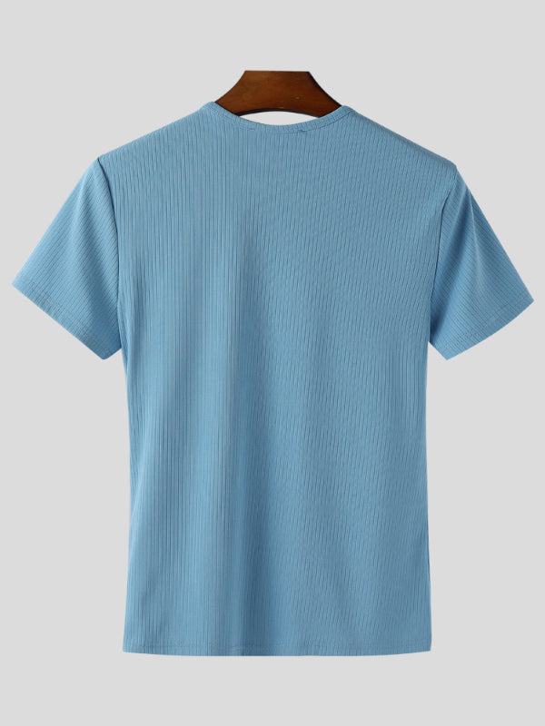 Mens Crisscross Lace-Up Knit Short Sleeve T-Shirt SKUL16797