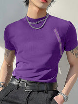 Mens Solid Color Zipper Patchwork Short Sleeve T-Shirt SKUK96756