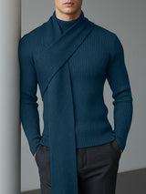 Men's Textured Knit Neck Warmer Long Sleeve Sweater SKUL43817