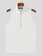 Mens Solid Textured Zip-Up Casual Tank SKUL15195