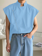 Mens Solid Color Zipper Wide-Shoulder Tank SKUK99014