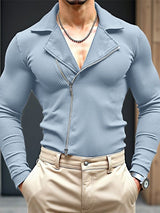 Men's Knitted Texture Lapel Double Zip Long Sleeve Cardigan SKUL35091