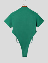 Men's Avant-Garde Clubwear Mesh-Spliced High-Cut Zip-Front Ribbed Bodysuit SKUL74884