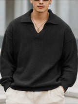 Men's Solid Color Knit Lapel Long Sleeve Sweater SKUL30274