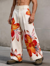Men's Avant-Garde Tropical Floral Print High-Waisted Wide-Leg Pant SKUL68344