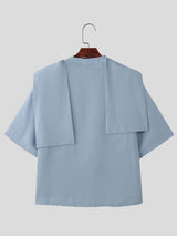 Men's Elegant Resort Draped Scarf Slit V Neck Dropped Shoulder Short Sleeve T-shirt SKUL60198