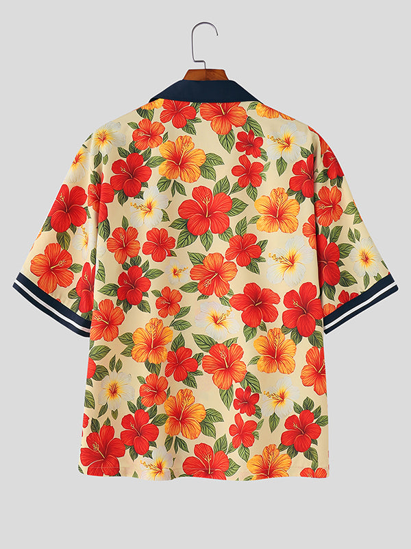 Mens Floral Print Colorblock Short Sleeve Shirt SKUL12723