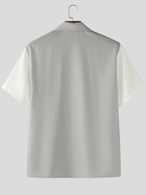 Men's Floral Print Colorblock Short Sleeve Shirt SKUL26121