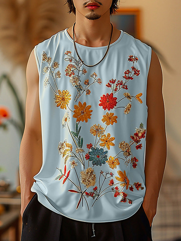 Mens Floral Crew Neck Sleeveless Tank SKUK64733