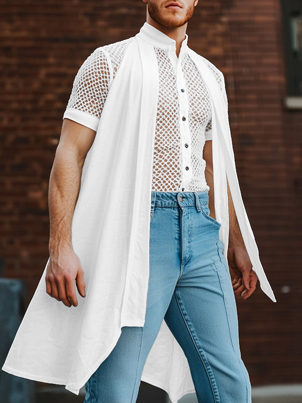 Mens Cape Panel Lace Short Sleeve Shirt SKUL06338