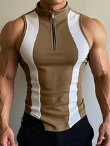 Mens Casual Color-Block Half-Zip Tank SKUK99932