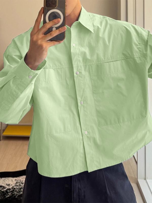 Men's Solid Color Large Pocket Long Sleeve Shirt SKUL41215