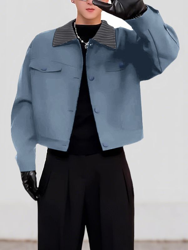 Men's Striped Lapel Cropped Long Sleeve Jacket SKUL37255