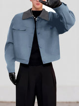 Men's Striped Lapel Cropped Long Sleeve Jacket SKUL37255