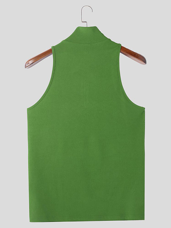 Mens Solid Color Zipper Textured Tank SKUL03646