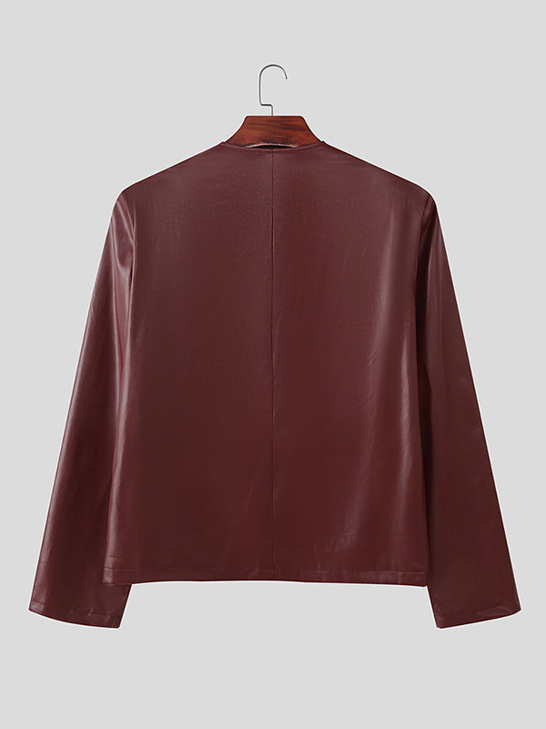 Men's Faux Leather Casual Long Sleeve Blazer SKUL27308
