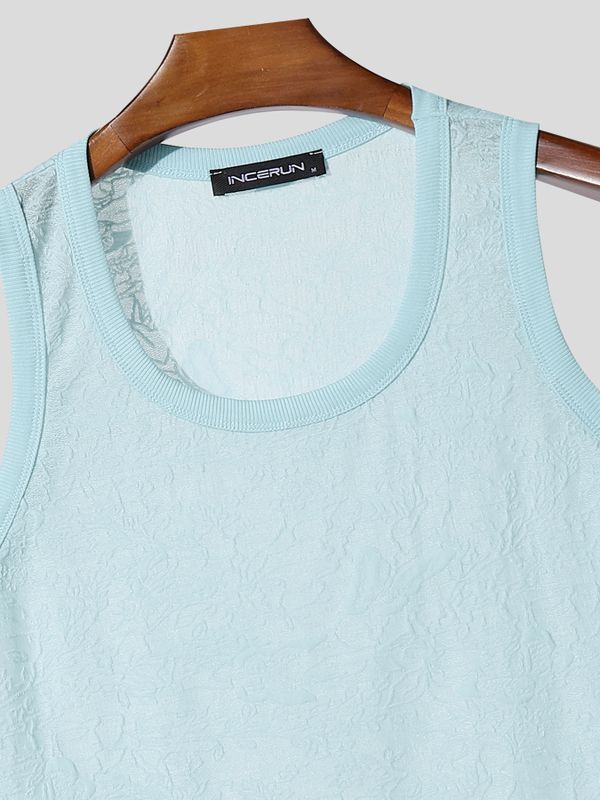 Men's Sheer Lace Jacquard Textured Tank SKUL54098