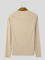 Mens Solid Color Textured Long Sleeve T-Shirt SKUK95633