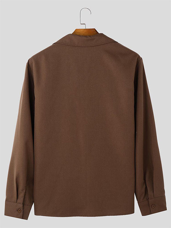 Mens Color-Block Patchwork Long Sleeve Shirt SKUK99735