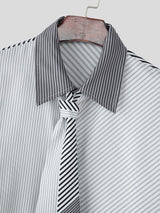Men's Stripe Tie Patchwork Long Sleeve Shirt SKUL30561