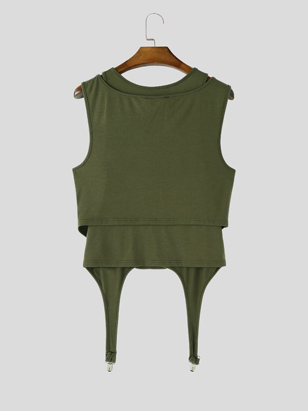 Men's Streetwear Garter Pointed Hem Corset Tank SKUL57692