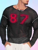 Mens Number Print Hollow Out Long Sleeve T-Shirt SKUK81544