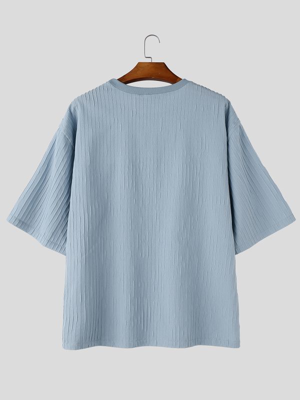 Men's Japanese Harajuku Crinkle Textured Crewneck Short Sleeve T-shirt SKUL70576