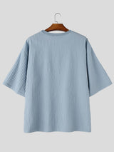 Men's Japanese Harajuku Crinkle Textured Crewneck Short Sleeve T-shirt SKUL70576