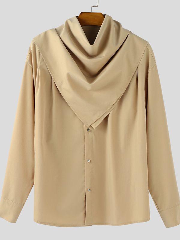 Men's Solid Color Bandana Collar Long Sleeve Shirt SKUL41266