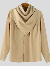 Men's Solid Color Bandana Collar Long Sleeve Shirt SKUL41266