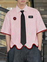 Men's Contrast Color Wave Hem Short Sleeve Shirt SKUL45335