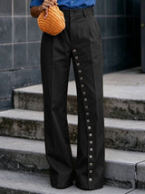 Men's Avant-Garde Diagonal Multi-Button Detail High-Waisted Wide-Leg Pant SKUL66088