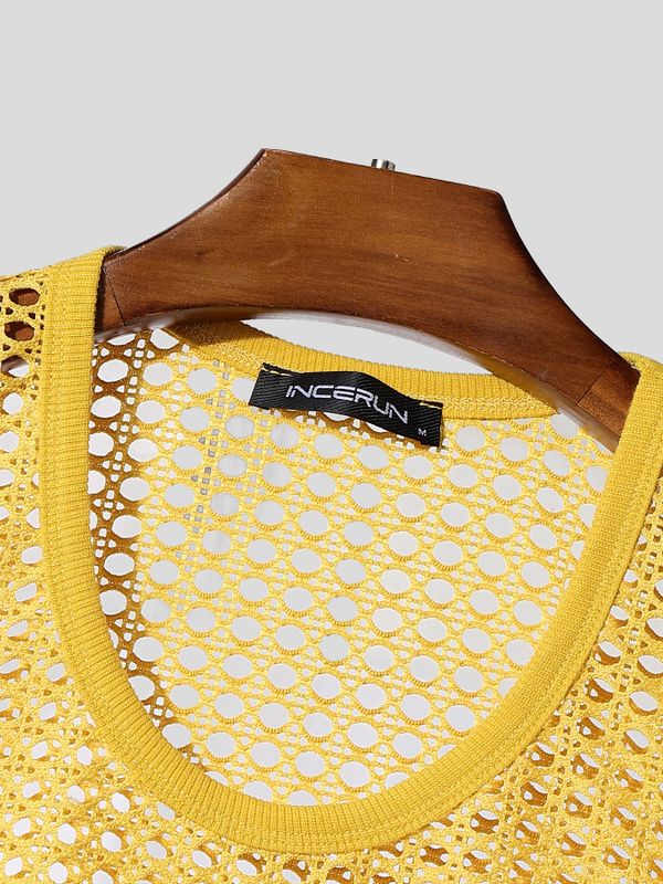 Men's Summer Poolside Beach Crochet Fishnet Knit Tank SKUL69684