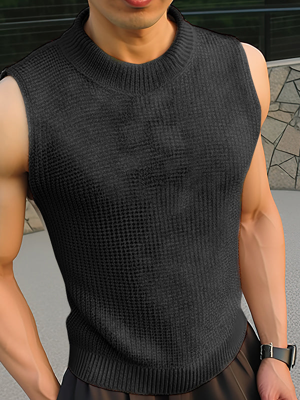 Mens Solid Crew Neck Knit Sleeveless Vest SKUK49437